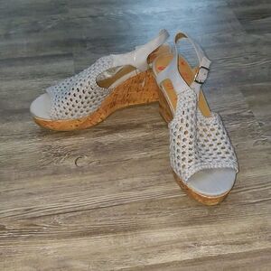 Jellypop baby blue crochet wedge shoes Sz 10 EUC